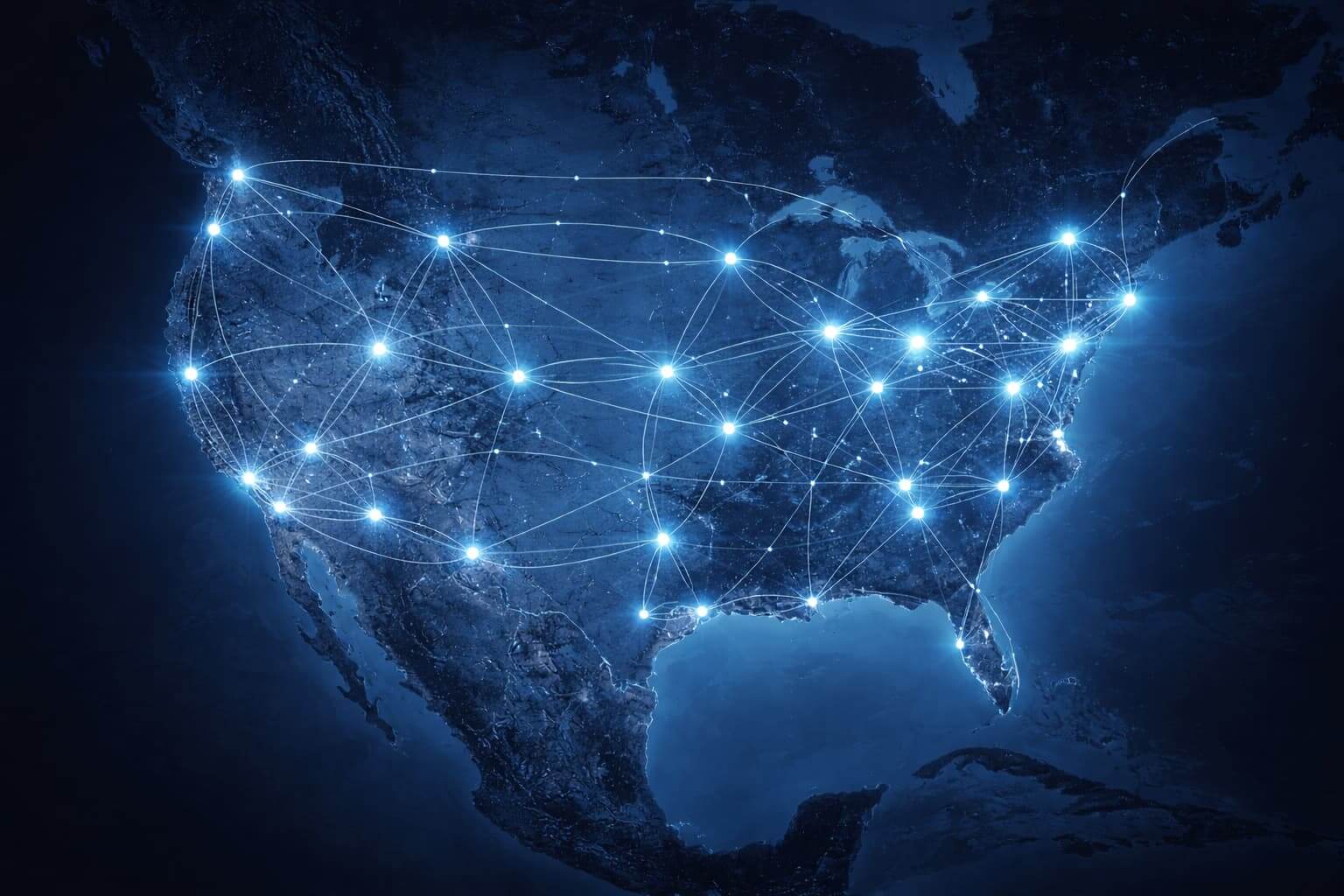 North America Map showing connections and images for delivery of recruitment