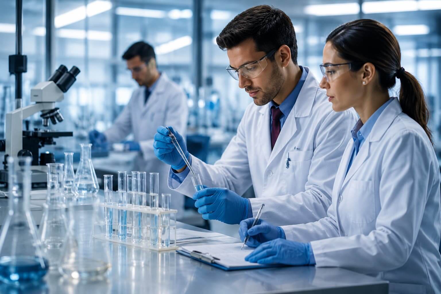 Insights Scientists working in a modern laboratory environment, highlighting technical expertise, talent development, and the future pipeline of technical-commercial professionals within the chemical industry.