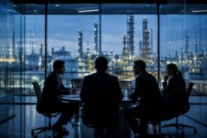 Why Senior Chemical Hiring Processes Are Becoming More Confidential Senior leadership team discussing strategic hiring decisions within the chemical industry