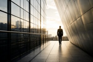 Senior business leader in a modern corporate setting, illustrating leadership planning, organisational growth and executive capability development