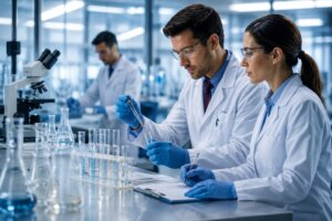 Is The Chemical Industry Developing Enough Hybrid Talent? Scientists working in a modern laboratory environment, highlighting technical expertise, talent development, and the future pipeline of technical-commercial professionals within the chemical industry.
