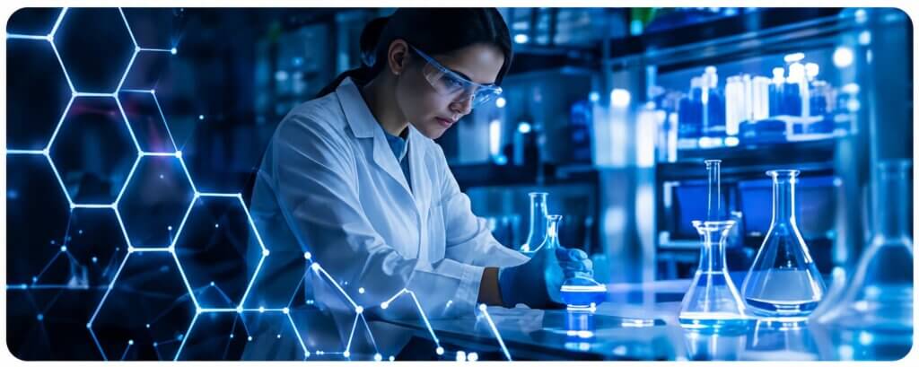 futuristic blue hued laboratory research