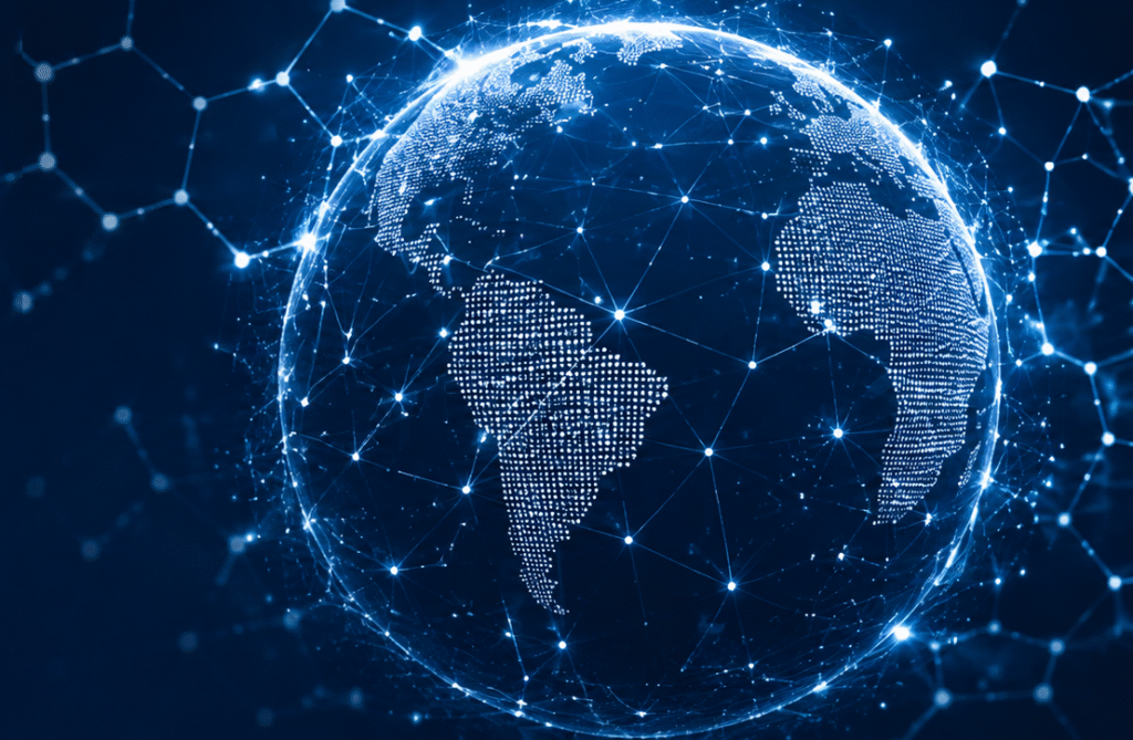 Illuminated global network showing international connections