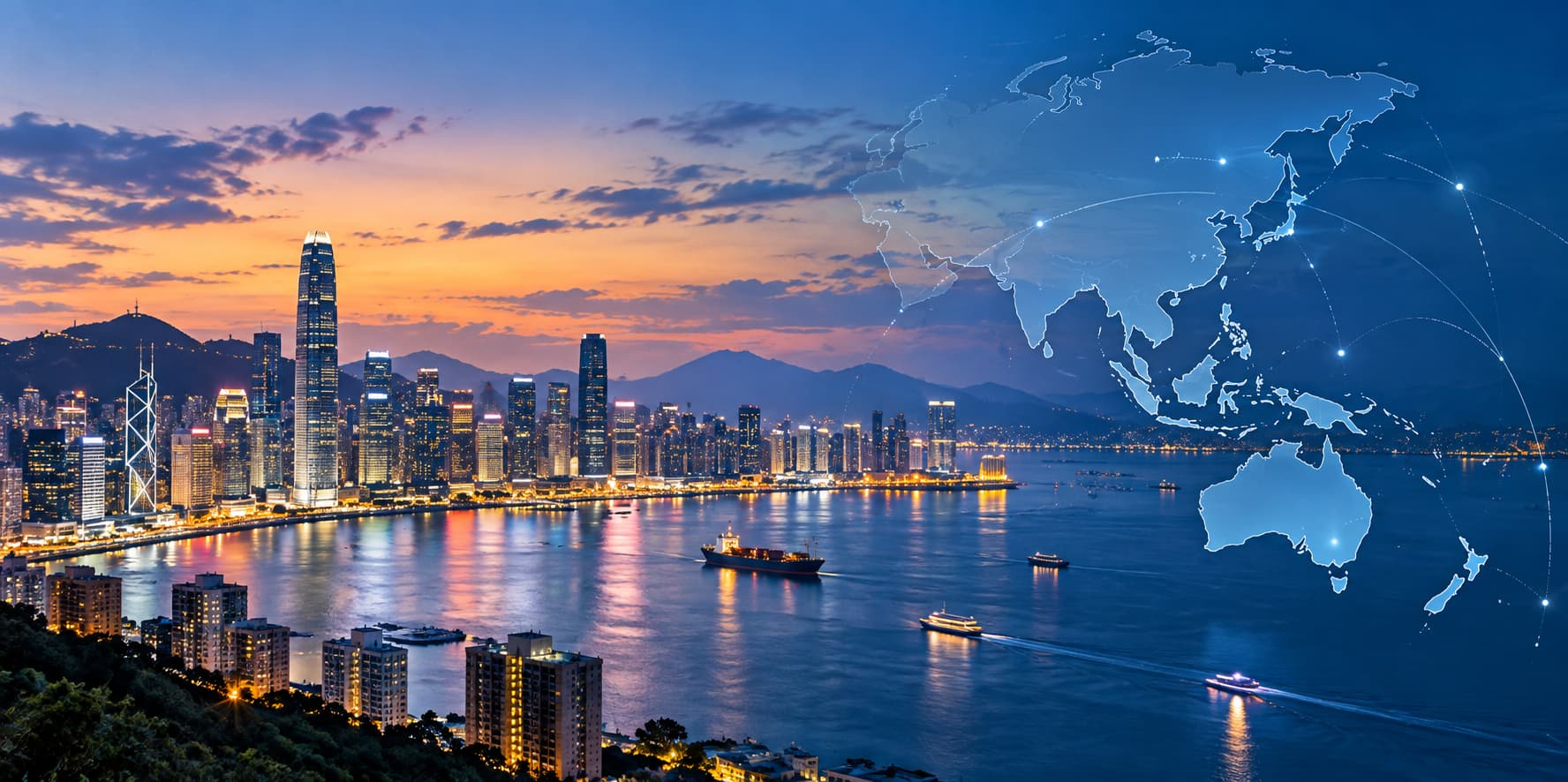 asia pacific harbour at twilight