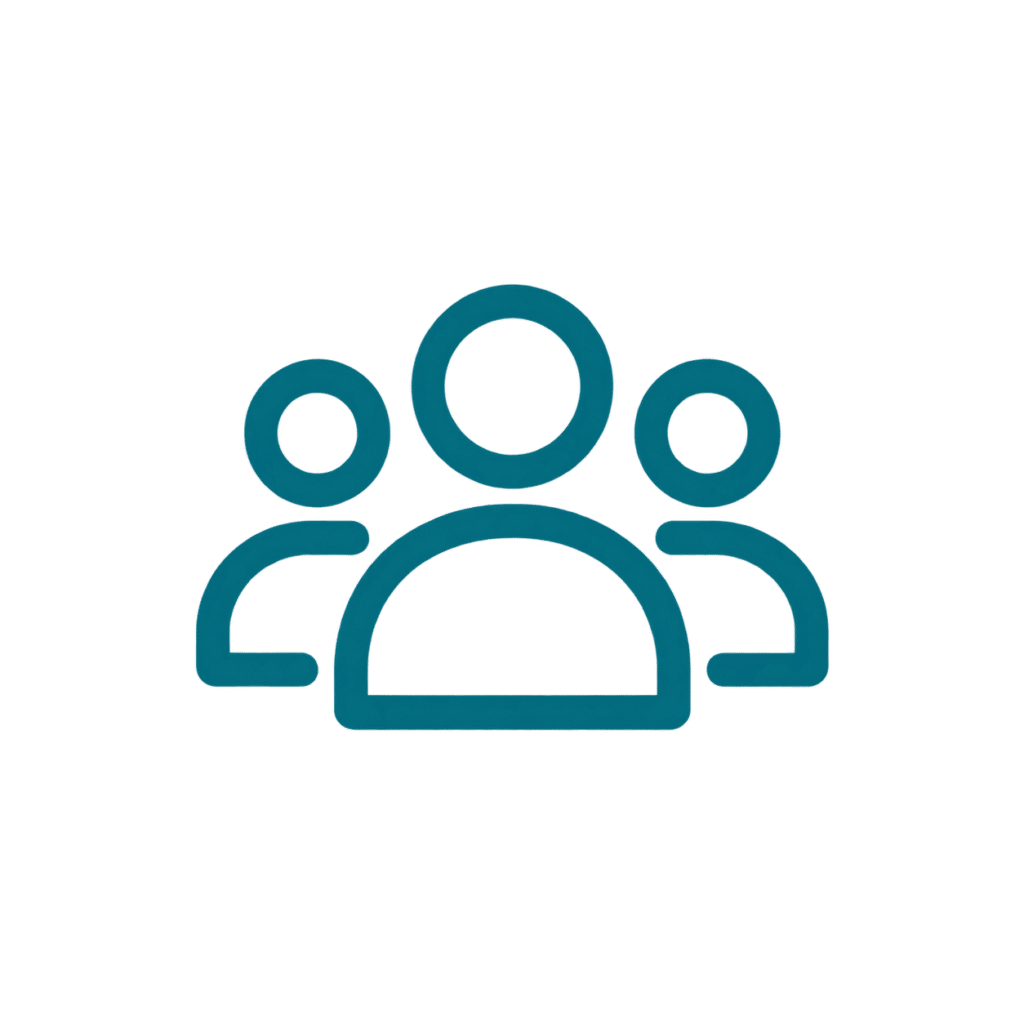 Numerous people in chemical teal colour representing candidates and clients
