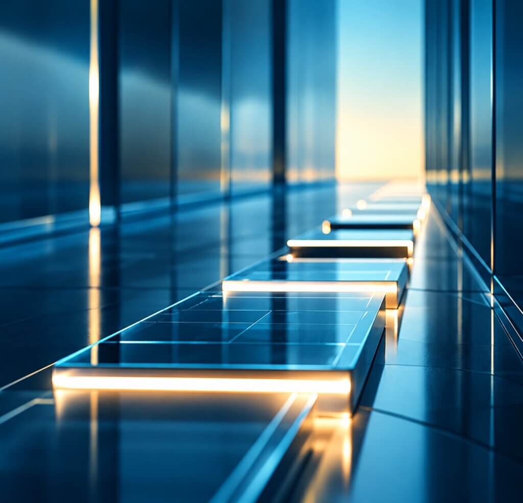 futuristic glass steps to light