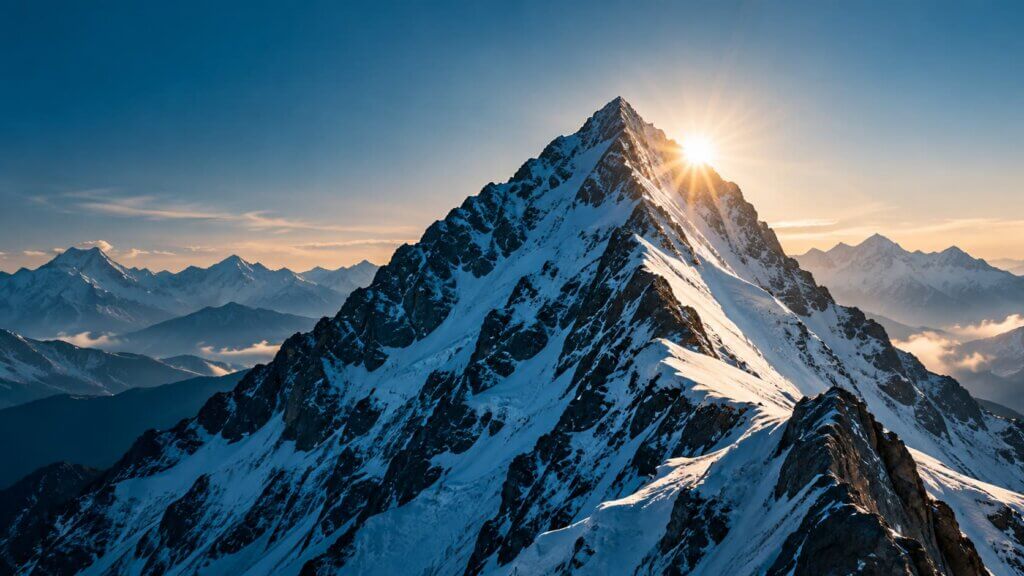 sunrise over a snowy alpine peak