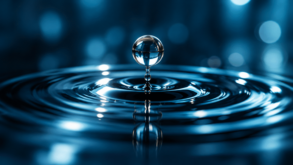 teal droplet and concentric ripples